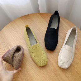 Flats Flats Shoes for Women Spring Summer Breathable Knit Simple Casual Boat Shoes Comfortable Girl Slipon Loafers Sandals 3542