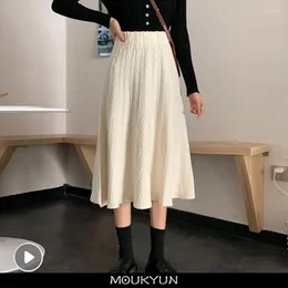 Skirts MOUKYUN Vintage Black High Waist Pleated Skirt Women Korean Fashion College Style Long Ladies Autumn Casual A Line