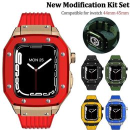 Designer Luxury Metal Case with Straps For Apple Watch Se 7 6 5 4 Stainless Steel Cover For iWatch 44 45mm Silicone Modification Kit Protective Shell designer94AZ94AZ