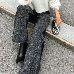 Women Black Clothes Jeans Diamond Design Baggy Pants High Waist Wide Legged Casual Y2K Style Womens Jeans Spring 240219