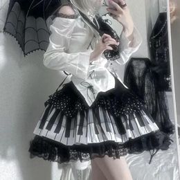 Skirts 2024 Japanese Punk Gothic Lolita Kawaii Cake Skirt Retro Piano Key Wave Dot Lace Black White Fairy Grunge Y2k Women