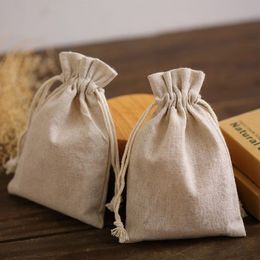 Natural Linen Gift Drawstring Pouches 8x11cm 9x12cm 10x15cm pack of 50 Party Sack Soap Makeup Jewellery Gift Packaging Bags267c
