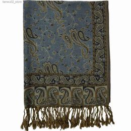 Scarves Pashmina Silk Scarf Shawl Bag Paisley Flower Border Rave 2-layer Reversible Vintage Womens Tassel 70X180cm 200g Q240228