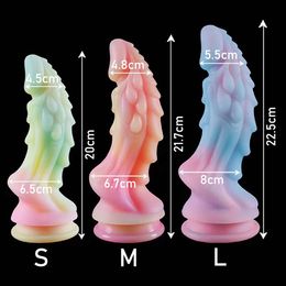 Liquid Silicone Luminous Dildo Stimulate Vagina Anus Big Butt Plug Dick With Sucker Anal Dilator Phallus Sex Toy