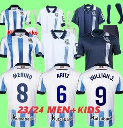 23 24 Real Sociedad maglie da calcio set da uomo kit per bambini BARRENE MERINO CARLOS FDEZ OYARZABAL TAKE SORLOTH SILVA magliette da calcio T 2023 2024 Attrezzatura casa lontano terzo terzo