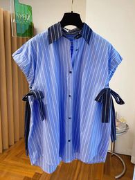 Women's Blouses SuperAen Blue Striped Shirts For Women 2024 Korean Fashion Casual Long Sleeve Tops