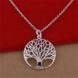 Chain Tree Round Pendant Necklace For Woman Fashion Wedding Engagement 925 Sterling Silver 20 Inch Chain Charm Jewellery