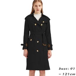 High quality long trench coat for women double breasted big size autumn winter elegant clothes - black beige brown240228