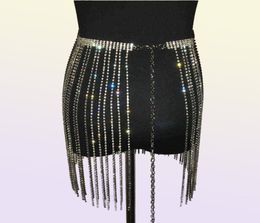 Glitter Rhine Long Tassel Jewel Skirts Crystal Diamonds Fringe Adjustable Sexy Women Summer Beach Bikini Mini Skirt T2208192957706
