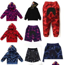 Clothing Sets New Fashion Kids Designer Sets Winter Thicked Suits Boys Girl Casual Sweatshirts Pants Shorts Solid Color Shark Month Pr Otogx