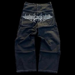Y2K Jeans Harajuku Retro Skull Graphic Baggy Jeans Black Pants Mens Punk Rock Hip Hop Gothic Wide Leg Trousers Streetwear 240228