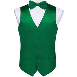 Satin Solid Green Vest for Men Silk Suit Pretied Bow Tie Set Wedding Busines Formal Tuxedo Sleeveless Male Waistcoat Blazer 240228