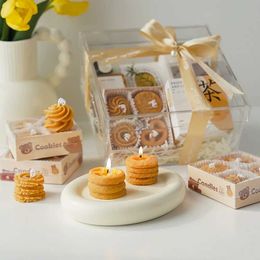 Candles 4pcs Set Cookies Biscuit Aromatherapy Candles with Gift Box Handmade Simulation Food Candles Scented Ornaments Home Decoration