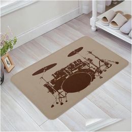 Carpets Jazz Drum Music Equipment Bedroom Floor Mat Home Entrance Doormat Kitchen Bathroom Door Decoration Carpet Anti-Slip Foot Rug Dh0Jl