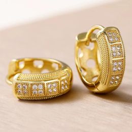 Hoop Earrings Fashion Gold Colour Small Inlaid Sparkling Zircon Jewellery For Women Elegant Bride Engagement Accessories Gifts