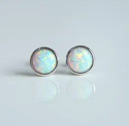 Stud Earrings High Quality Round Rhodium 925 Sterling Silver Opal Womens