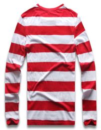 Red Striped Long Sleeve T Shirts Tees for Round Neck Colourful Black White Stripes Men Casual Y2006117382489
