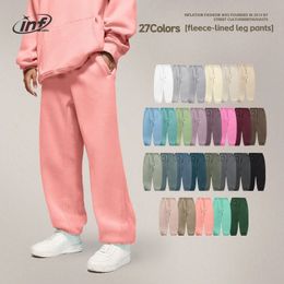 INFLATION Winter Thick Fleece Lined Jogger Pants Unisex Candy Colour Drawstring Waist Comfortable Sweatpant Mens Track Pant 240228