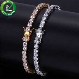 Mens Bracelets Iced Out Diamond Tennis Chain Bracelet Hip Hop Jewelry Copper Material Gold Silver Rose Color Box Clasp CZ Bangle L260h