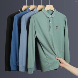 Men's Polos Autumn Korean Business Casual Polo Shirt Middle Aged Solid Embroidered Button Loose Long Sleeved Versatile Cotton Top