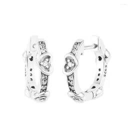 Hoop Earrings CKK Radiant Heart & Floating Stone Stud Sterling Silver 925 Original Jewelry For Women Pendientes Aros Plata Mujer