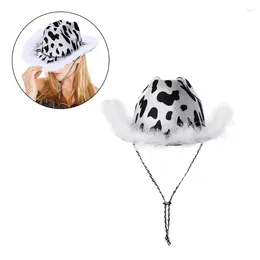 Berets Cow Print Cowgirl Hat With Feathers Women Bachelorette Party Birthday Hats For Adults Disco Dress Up