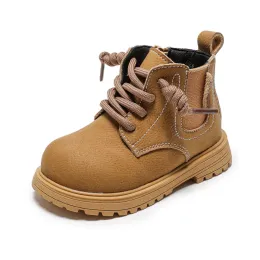 Outdoor 2022 New Autumn Baby Shoes Leather British Style Boys Ankle Boots Rubber Sole Zip Side Fashion Toddler Girls Boots 1525