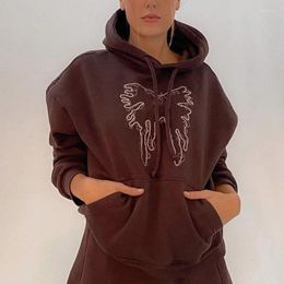 Women's Hoodies Butterfly Embroidered Sweatshirt Set Women Solid Colour Casual Sport Style Suits Spring Autumn Loose All-Match Streetwear