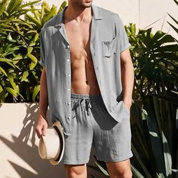 Men's Tracksuits Single breasted 2-piece/set with casual mens track and field clothing deep crotch summer shorts suitable for families Q240228