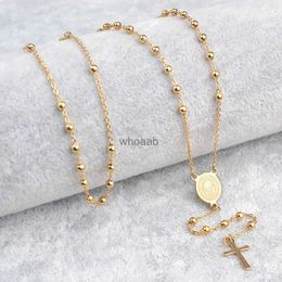 Necklaces Necklaces Virgin Mary St Benedict Catholic Prayers 14k Yellow Women Religious Long Rosary Necklace 2024 new 240228