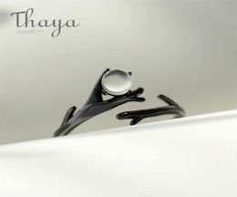 Thaya Original Moonlight Forest Design Finger Ring Moonstone Gemstone s925 Silver Black Branch for Women Elegant Jewelry 2202259317656