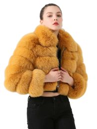 Sets/Suits Qiuchen Pj19021 New Arrival Real Fox Fur Women Winter Short Coat Fashion Model High Quality Fox Fur Coat