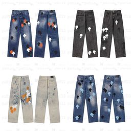 Men's Jeans Ch Mens Designer 2024 Make Old Washed Chrome Pants Heart Print Human Casual Luxury Jeans50ew5vld