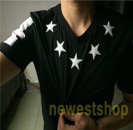 sell Brand tag clothing mens White five pointed star flock printing t shirt fashion t shirts Designer t shirts Camiseta tops t4378239