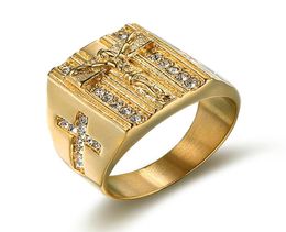 Big Size 316L Stainless Steel Jesus Christ Cross Pave Setting Cubic Zircon Punk Finger Ring for Men Rings Fashion Jewelry4552486
