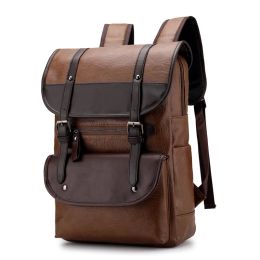 Backpacks gsVintage Laptop Leather Backpacks for School Bags Men PU Travel Leisure Large Capacity Waterproof Backpacks Students Schoolba