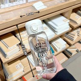 Water Bottles Bottle With Straw Portable Leak-proof Cartoon Milk Tea Coffee Cup Girls Drinkware Fitness Bike Transparent BPA Free