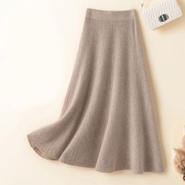 Skirts Solid Color High-waisted Knitted Half-body Skirt Female Autumn And Winter Korean Version Of The Temperament Long Sect