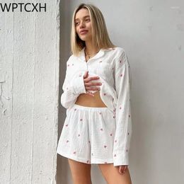 Women's Sleepwear WPTCXH Pyjamas Spring Autumn Fashion Love Printed Two Piece Sets Casual Comfort Soft Shorts Ladies' Home Wear