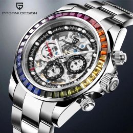 Watches Pagani Design Men's Skeleton Automatic Mechanical Winding Watch Stainless Steel Waterproof Fashion Rainbow Sports Watch Montre