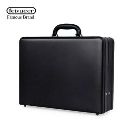 Backpack Feixueer Bonded Leather Briefcase Extensible Laptop Case Men Fashion Suitcases Password Cash Case Document Bag Black Hot