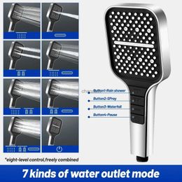 Bathroom Shower Heads New Head 2023 Rainfall High Pressure Water Saving 7 Modes Adjustable One Key Stop Button for Accessory YQ240228