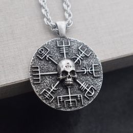 SanLan 12pcs Norse Vikings Gear Vegvisir with skull necklace amulet199o