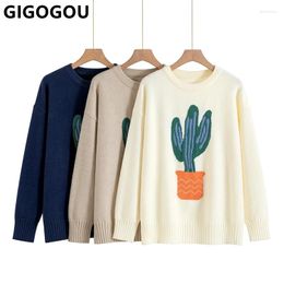 Women's Sweaters GIGOGO Cactus Designer Womens' Sweater Winter Warm Knitwear Oversized Casual Loose Woman Pullover Knit Cosy Soft Jumper