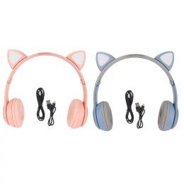 Headphone/Headset Bluetooth Haedphone Foldable Cute Cat Ear Wireless Headset with LED Light Support Memory Card for Laptop Tablet Mobile Phone