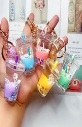 keychain Acrylic Milk Drinks Tea Cups Keychain Little Daisy Unicorn Moving Liquid Key Chain for Kids Bag Pendant Toys Birthday Gif2042189