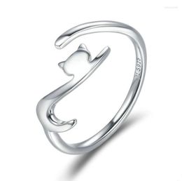 Wedding Rings OneQuarter 925 Sterling Silver Sticky Cat With Long Tail Finger Ring Women Adjustable Engagement Creative Jewelry 203080626