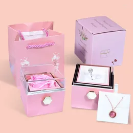 Jewellery Pouches Rotation Rose Gift Box Valentine's Day Marriage Acrylic Ring Boxes Necklace Storage Display Rack