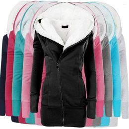 Women's Hoodies 2024 Autumn/Winter Thickened Mid Length Cardigan Lamb Fleece Hooded Sweater For Thermal Protection