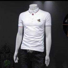 Luxuriöses klassisches Poloshirt für Herren, weißes Designer-T-Shirt, modisches Stickmuster, Streifenärmel, T-Shirt, Herren, Baumwolle, Revers, lässiger Pullover, Oberteil, Übergröße, T-Shirt 5XL